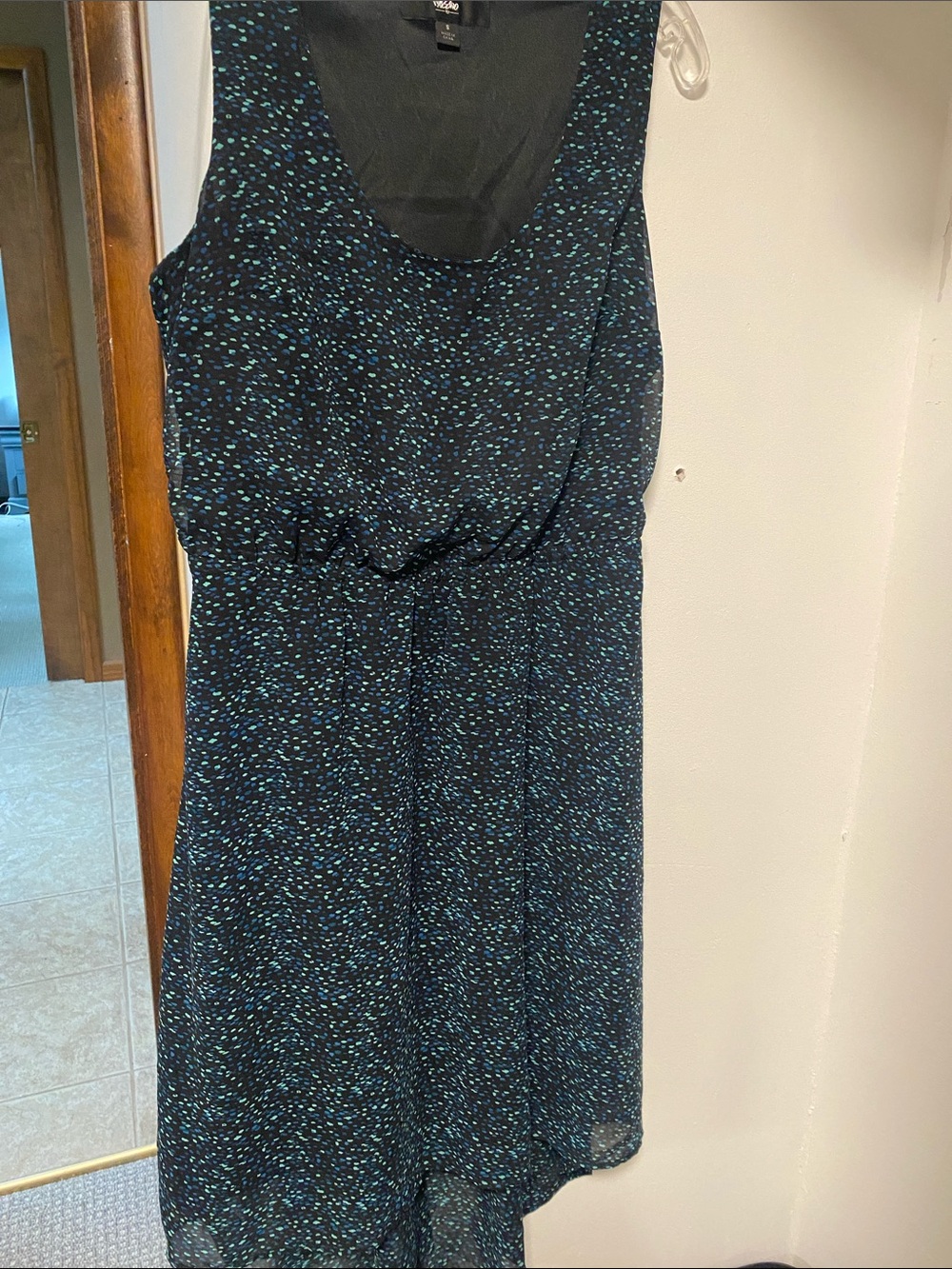 Blue and Black Midi Dress with Teal Speckle Print